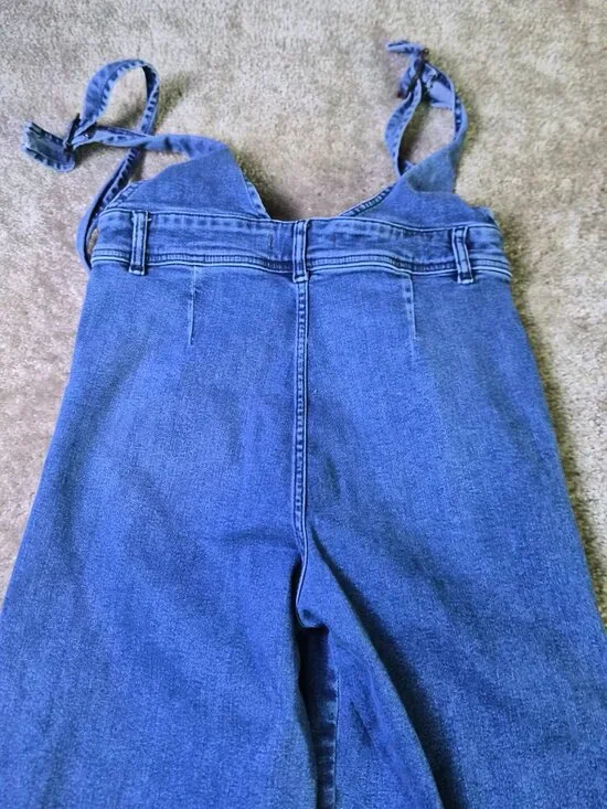 Free People Women's Flare Overalls Size 6 Denim Cottage Indie Wide Leg F858 - Picture 8 of 14